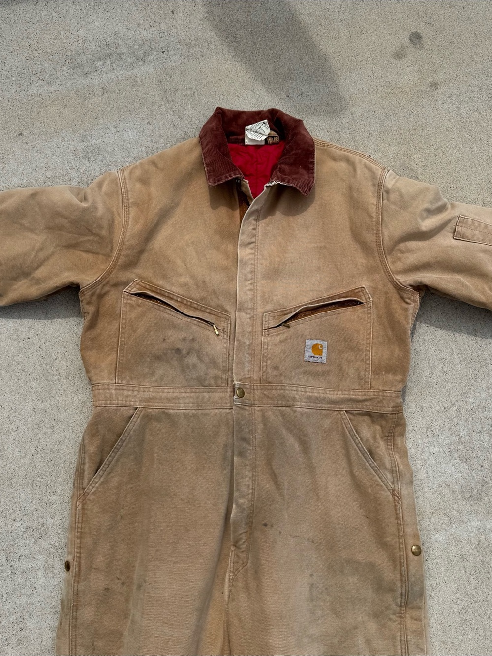 Vintage Carhartt X01 BRN Quilt Lined Duck Coveralls Brown Distressed Workwear 46